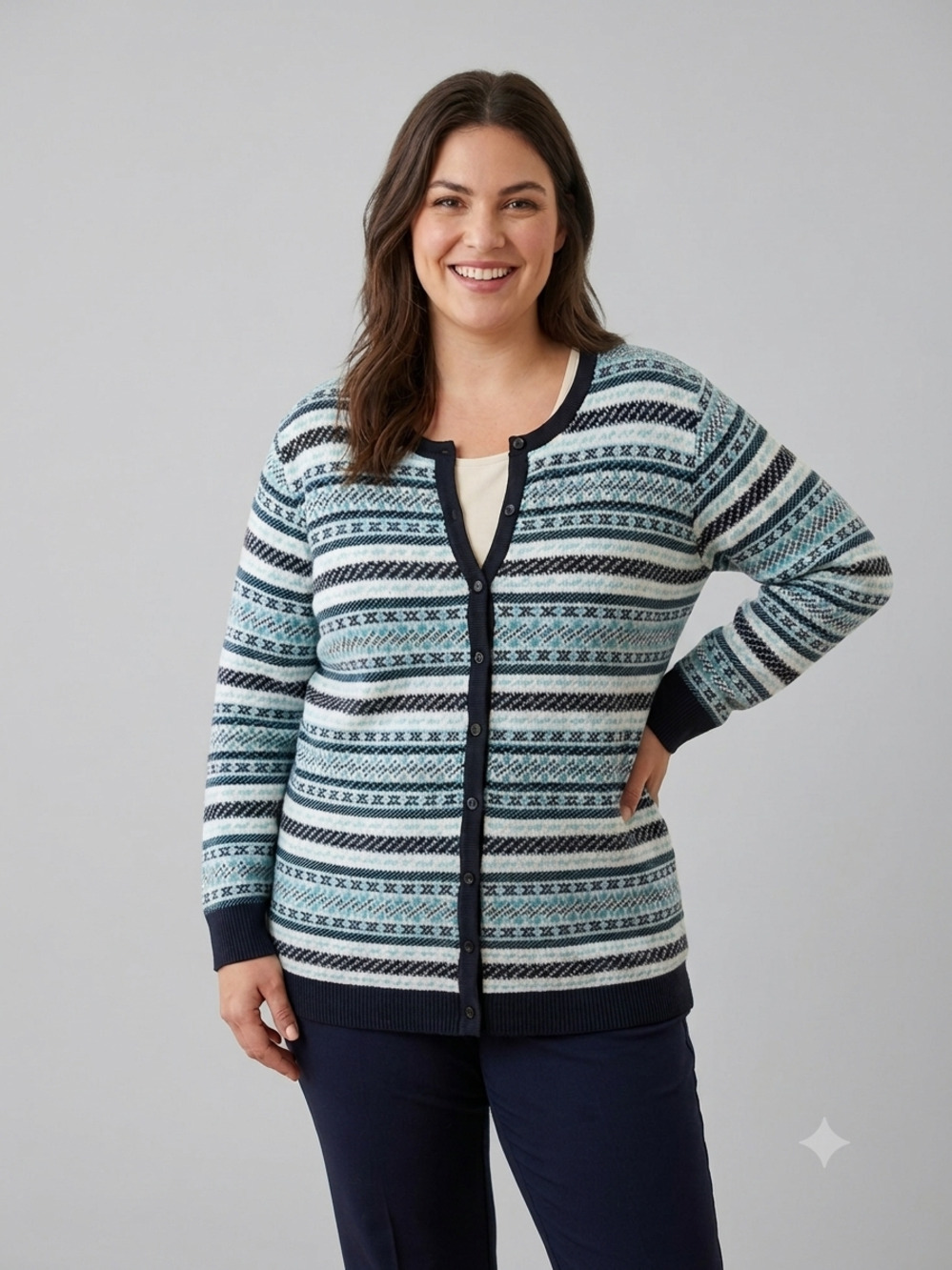 Croft & Barrow Fair Isle Blue White Knit Button Front Cardigan Sweater Women 3x